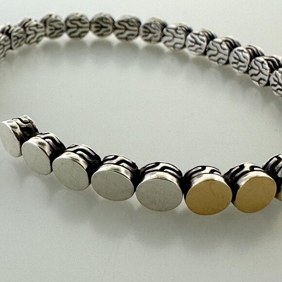 925 Sterling Silver & 18K Yellow Gold John Hardy Dot Flex Cuff Bracelet - 7" - Picture 8 of 14